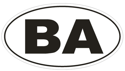 BA Bosnia & Herzegovina Country Code Oval Bumper Sticker or Helmet Sticker D933 - Winter Park Products