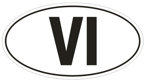 VI U.S. Virgin Islands Country Code Oval Bumper Sticker or Helmet Sticker D912 - Winter Park Products
