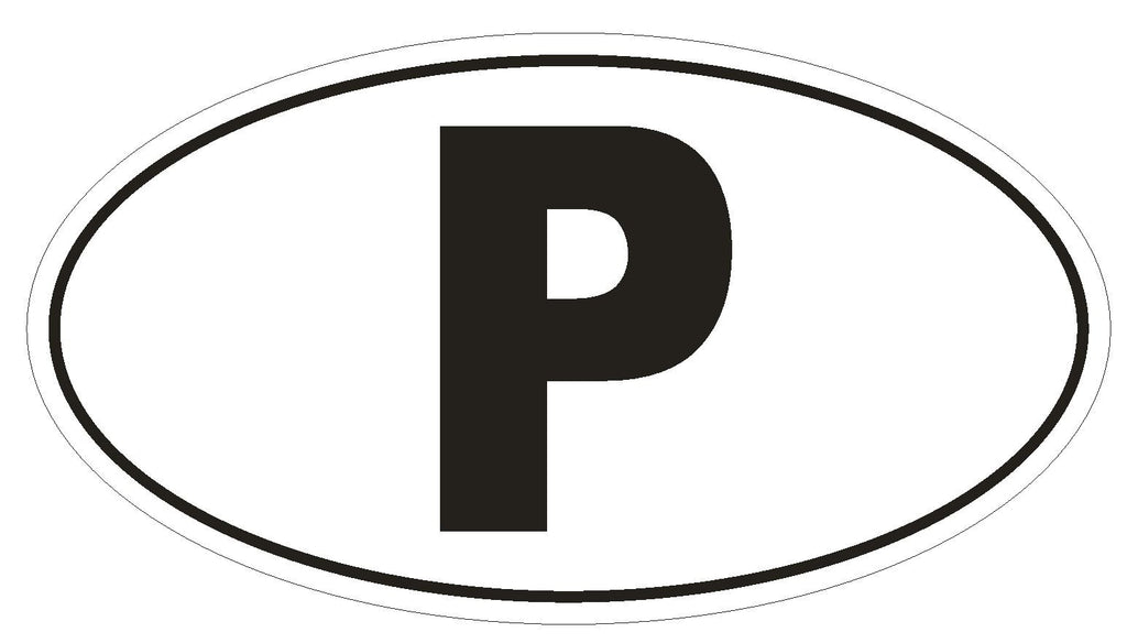 P Portugal Country Code Oval Bumper Sticker or Helmet Sticker D942 - Winter Park Products