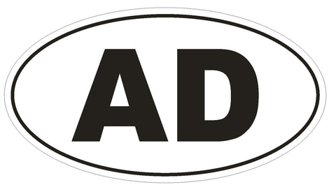AD Andorra Oval Bumper Sticker or Helmet Sticker D2079 Euro Oval Country Code - Winter Park Products