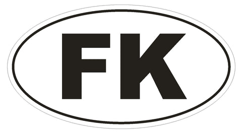 FK Falkland Islands Oval Bumper Sticker or Helmet Sticker D2054 Country Code - Winter Park Products