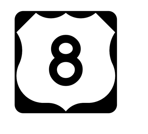 US Route 8 Sticker R1876 Highway Sign Road Sign - Winter Park Products