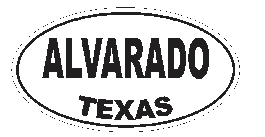 Alvarado Texas Oval Bumper Sticker or Helmet Sticker D3130 Euro Oval - Winter Park Products