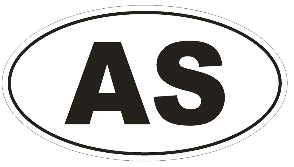AS American Samoa Oval Bumper Sticker or Helmet Sticker D2078 Euro Country Code - Winter Park Products