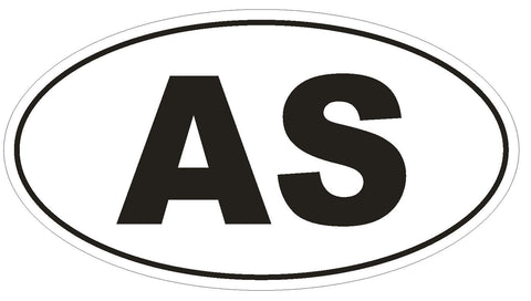 AS American Samoa Oval Bumper Sticker or Helmet Sticker D2078 Euro Country Code - Winter Park Products