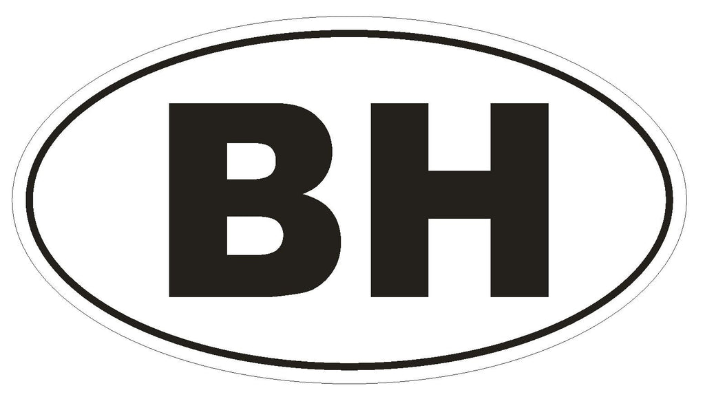BH Bahrain Oval Bumper Sticker or Helmet Sticker D2095 Euro Oval Country Code - Winter Park Products