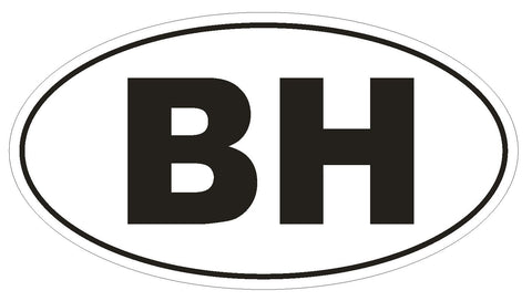 BH Bahrain Oval Bumper Sticker or Helmet Sticker D2095 Euro Oval Country Code - Winter Park Products
