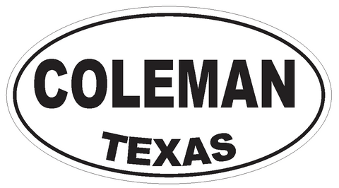 Coleman Texas Oval Bumper Sticker or Helmet Sticker D3278 Euro Oval - Winter Park Products