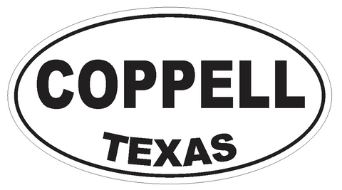 Coppell Texas Oval Bumper Sticker or Helmet Sticker D3290 Euro Oval - Winter Park Products