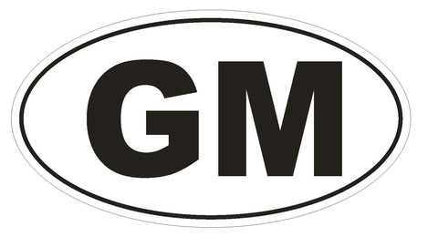 GM Gambia Oval Bumper Sticker or Helmet Sticker D2060 Euro Oval Country Code - Winter Park Products