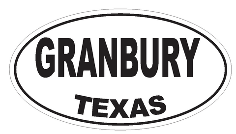 Granbury Texas Oval Bumper Sticker or Helmet Sticker D3427 Euro Oval - Winter Park Products