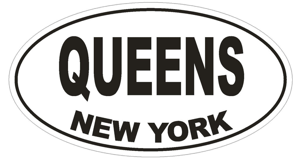 Queens New York Oval Bumper Sticker or Helmet Sticker D1478 Euro Oval - Winter Park Products
