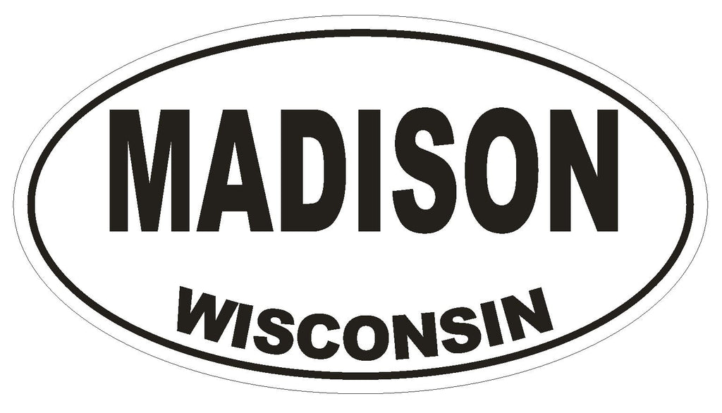 Madison Wisconsin Oval Bumper Sticker or Helmet Sticker D1694 Euro Oval - Winter Park Products