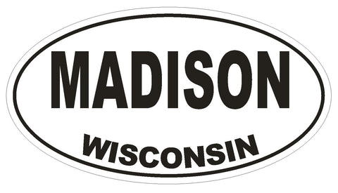 Madison Wisconsin Oval Bumper Sticker or Helmet Sticker D1694 Euro Oval - Winter Park Products