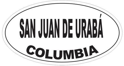 San Juan de Uraba Columbia Oval Bumper Sticker or Helmet Sticker D5525