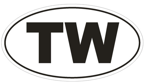 TW Taiwan Oval Bumper Sticker or Helmet Sticker D2034 Country Code - Winter Park Products