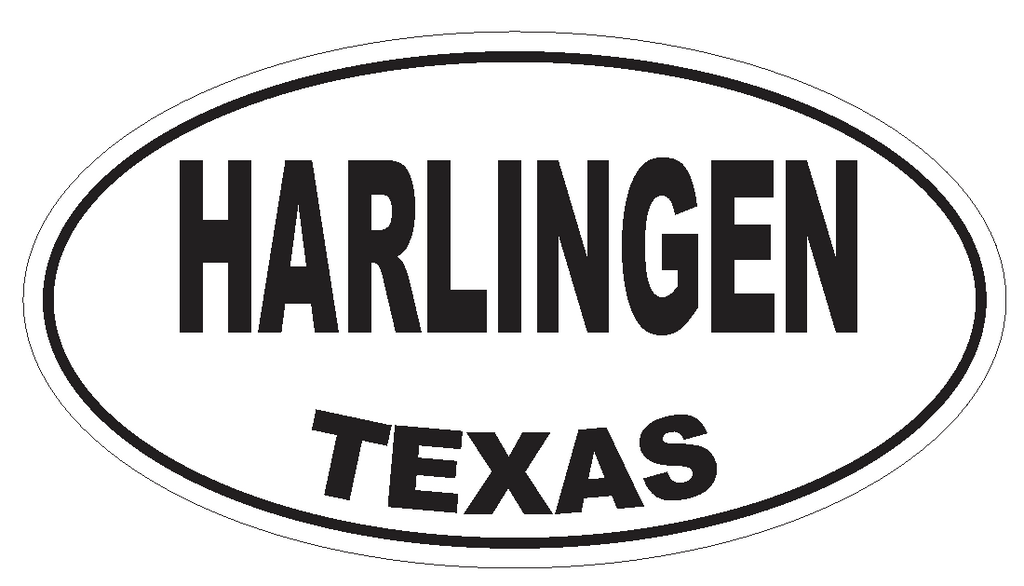 Harlingen Texas Oval Bumper Sticker or Helmet Sticker D3477 Euro Oval - Winter Park Products