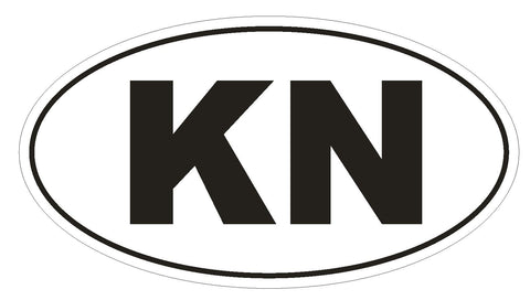 KN Saint Kitts & Nevis Oval Bumper Sticker or Helmet Sticker D2017 Country Code - Winter Park Products