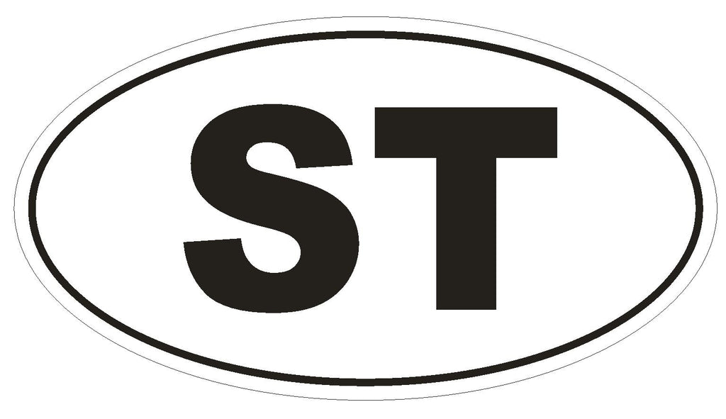 ST Sao Toms & Principe Oval Bumper Sticker or Helmet Sticker D2022 Country Code - Winter Park Products