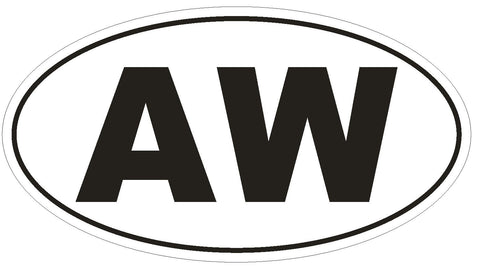 AW Aruba Oval Bumper Sticker or Helmet Sticker D2092 Euro Oval Country Code - Winter Park Products