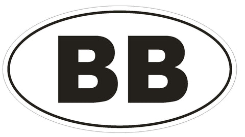 BB Barbados Oval Bumper Sticker or Helmet Sticker D2096 Euro Oval Country Code - Winter Park Products