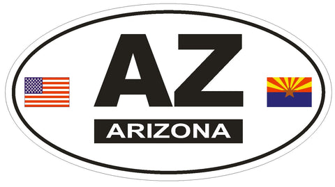 AZ Arizona Oval Bumper Sticker or Helmet Sticker D813 Euro Oval With Flags - Winter Park Products