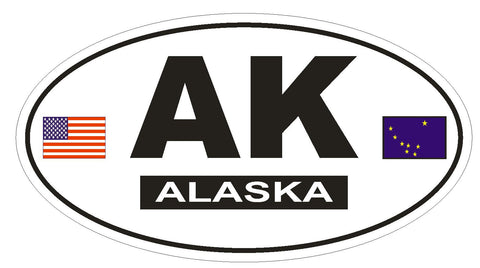 AK Alaska Oval Bumper Sticker or Helmet Sticker D814 Euro Oval With Flags - Winter Park Products