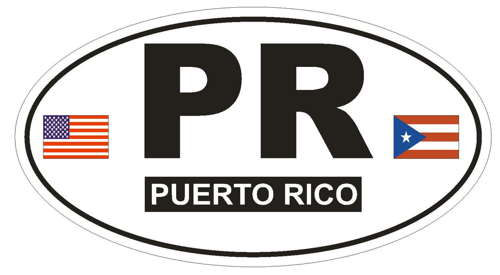 PR Puerto Rico Oval Bumper Sticker or Helmet Sticker D764 Euro Oval with Flags - Winter Park Products