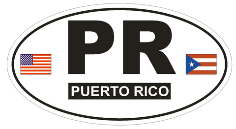 PR Puerto Rico Oval Bumper Sticker or Helmet Sticker D764 Euro Oval with Flags - Winter Park Products