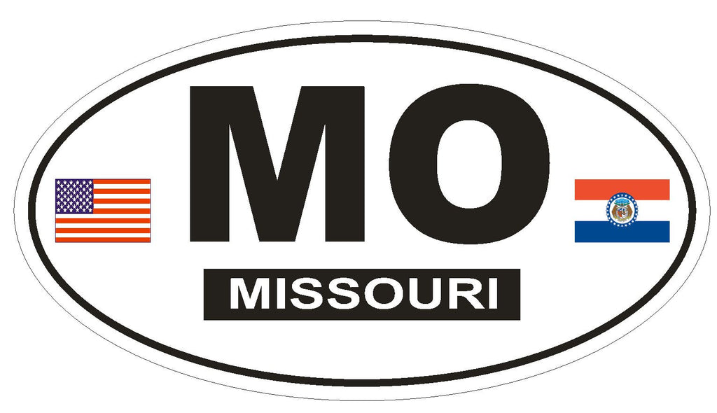 MO Missouri Oval Bumper Sticker or Helmet Sticker D789 Euro Oval with Flag - Winter Park Products