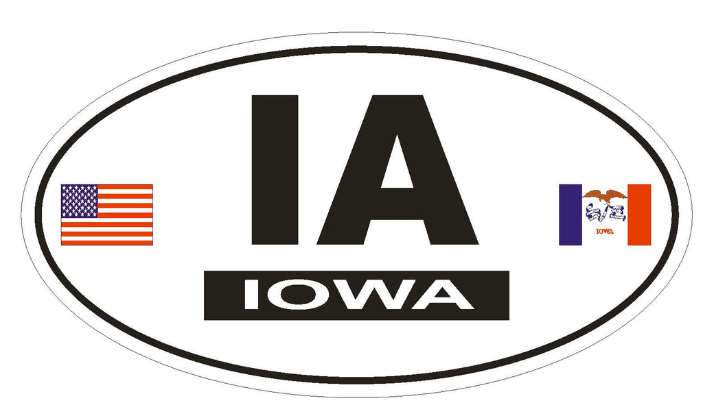 IA Iowa Oval Bumper Sticker or Helmet Sticker D799 Euro Oval with Flags - Winter Park Products