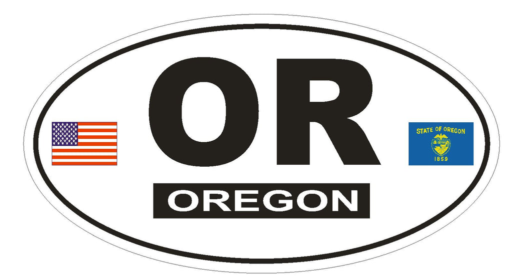 OR Oregon Oval Bumper Sticker or Helmet Sticker D777 Euro Oval with Flags - Winter Park Products