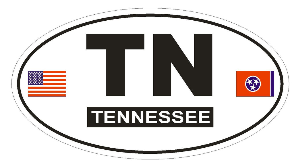 TN Tennessee Oval Bumper Sticker or Helmet Sticker D772 Euro Oval with Flags - Winter Park Products