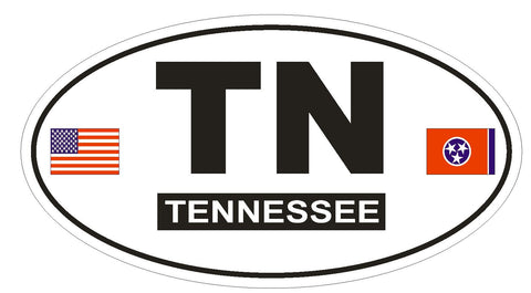 TN Tennessee Oval Bumper Sticker or Helmet Sticker D772 Euro Oval with Flags - Winter Park Products