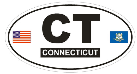 CT Connecticut Oval Bumper Sticker or Helmet Sticker D809 Euro Oval With Flags - Winter Park Products