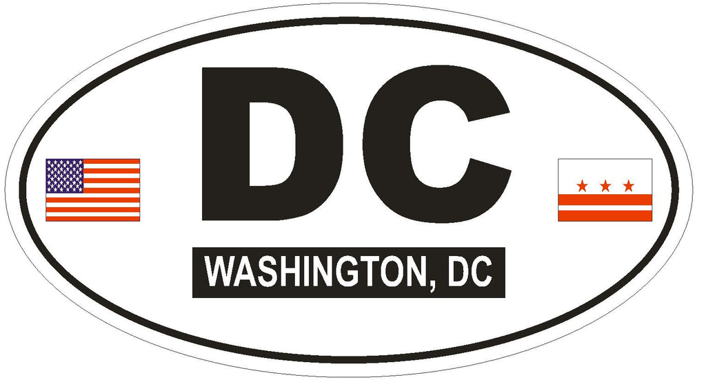 Washington DC Oval Bumper Sticker or Helmet Sticker D806 District of Columbia Euro Oval With Flags - Winter Park Products