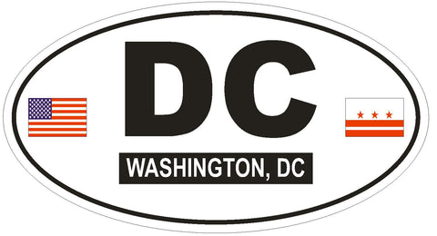 Washington DC Oval Bumper Sticker or Helmet Sticker D806 District of Columbia Euro Oval With Flags - Winter Park Products