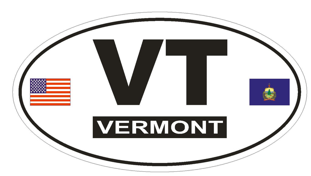 VT Vermont Oval Bumper Sticker or Helmet Sticker D770 Euro Oval with Flags - Winter Park Products