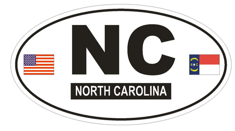 NC North Carolina Oval Bumper Sticker or Helmet Sticker D781 Euro Oval with Flags - Winter Park Products