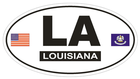 LA Louisiana Oval Bumper Sticker or Helmet Sticker D796 Euro Oval with Flags - Winter Park Products