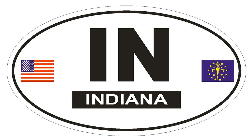 IN Indiana Oval Bumper Sticker or Helmet Sticker D800 Euro Oval with Flags - Winter Park Products