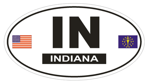IN Indiana Oval Bumper Sticker or Helmet Sticker D800 Euro Oval with Flags - Winter Park Products