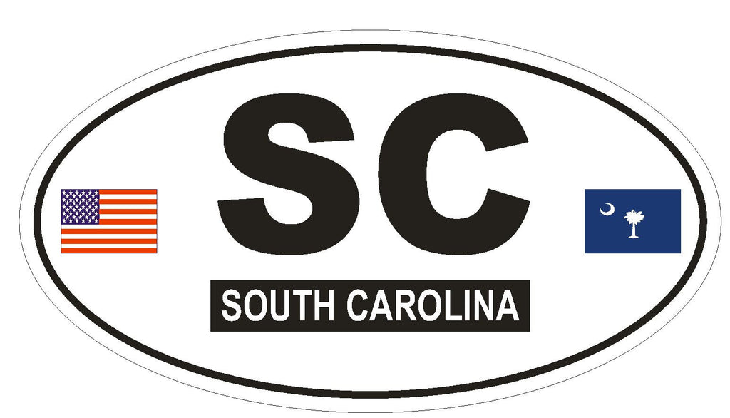 SC South Carolina Oval Bumper Sticker or Helmet Sticker D774 Euro Oval with Flags - Winter Park Products