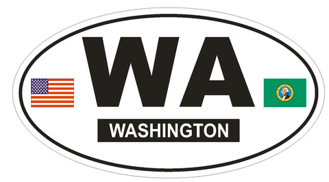 WA Washington Oval Bumper Sticker or Helmet Sticker D768 Euro Oval with Flags - Winter Park Products