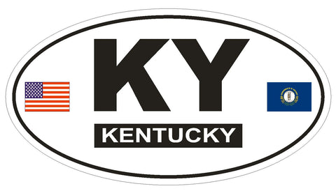 KY Kentucky Oval Bumper Sticker or Helmet Sticker D797 Euro Oval with Flags - Winter Park Products