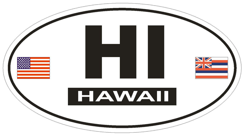 HI Hawaii Oval Bumper Sticker or Helmet Sticker D803 Euro Oval with Flags - Winter Park Products