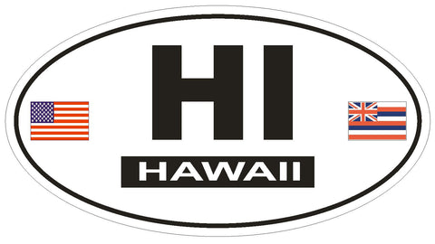 HI Hawaii Oval Bumper Sticker or Helmet Sticker D803 Euro Oval with Flags - Winter Park Products