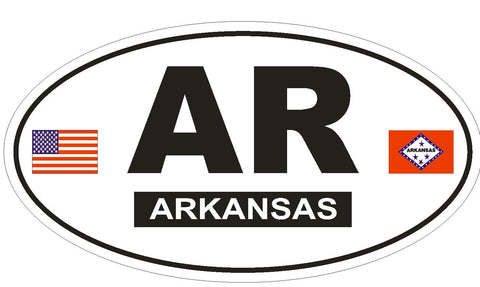 AR Arkansas Oval Bumper Sticker or Helmet Sticker D812 Euro Oval With Flags - Winter Park Products