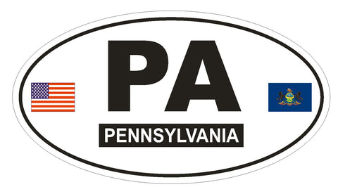 PA Pennsylvania Oval Bumper Sticker or Helmet Sticker D776 Euro Oval with Flags - Winter Park Products