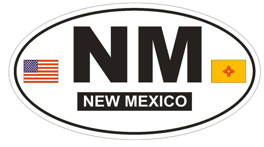 NM New Mexico Oval Bumper Sticker or Helmet Sticker D783 Euro Oval with Flag - Winter Park Products